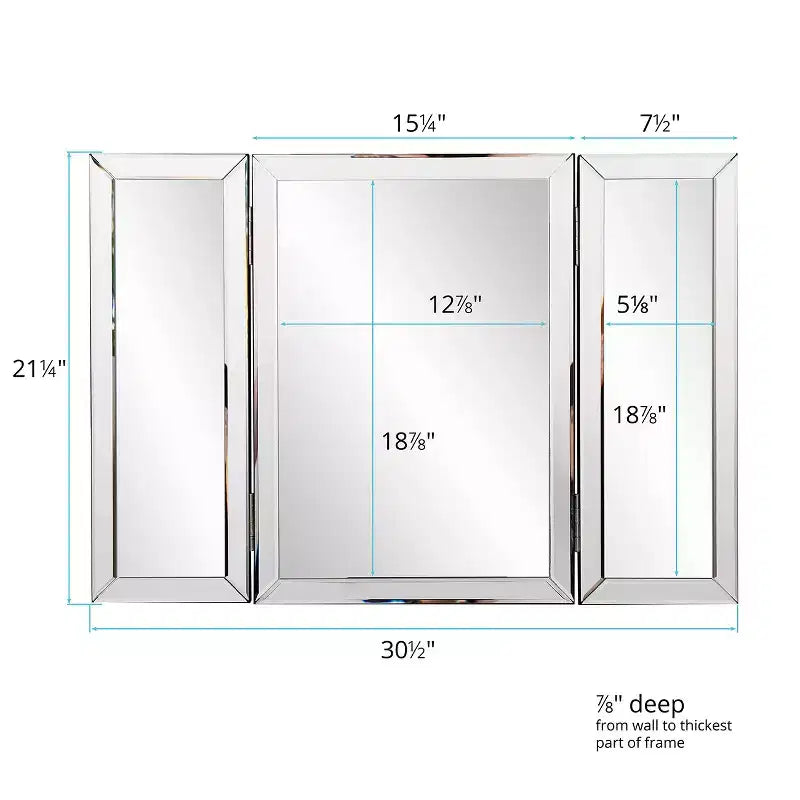 Rectangle Vanity Bathroom Mirror, Freestanding, Clear Glass with Mirrored Border, No Assembly Required