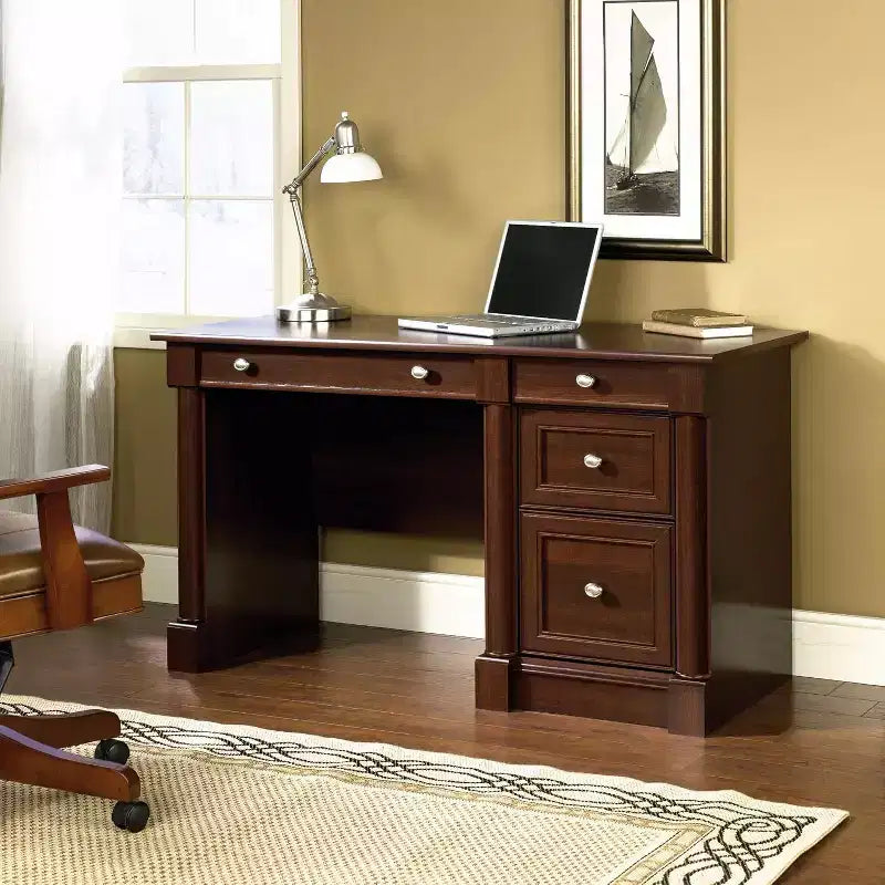 Executive Desk, Brown, 23.5"D x 53.12"W x 30"H, Flip-Down Panel, File Storage, 144 lbs