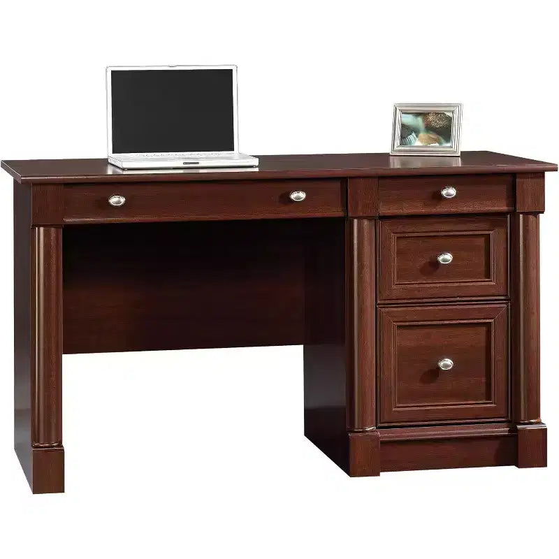 Executive Desk, Brown, 23.5"D x 53.12"W x 30"H, Flip-Down Panel, File Storage, 144 lbs