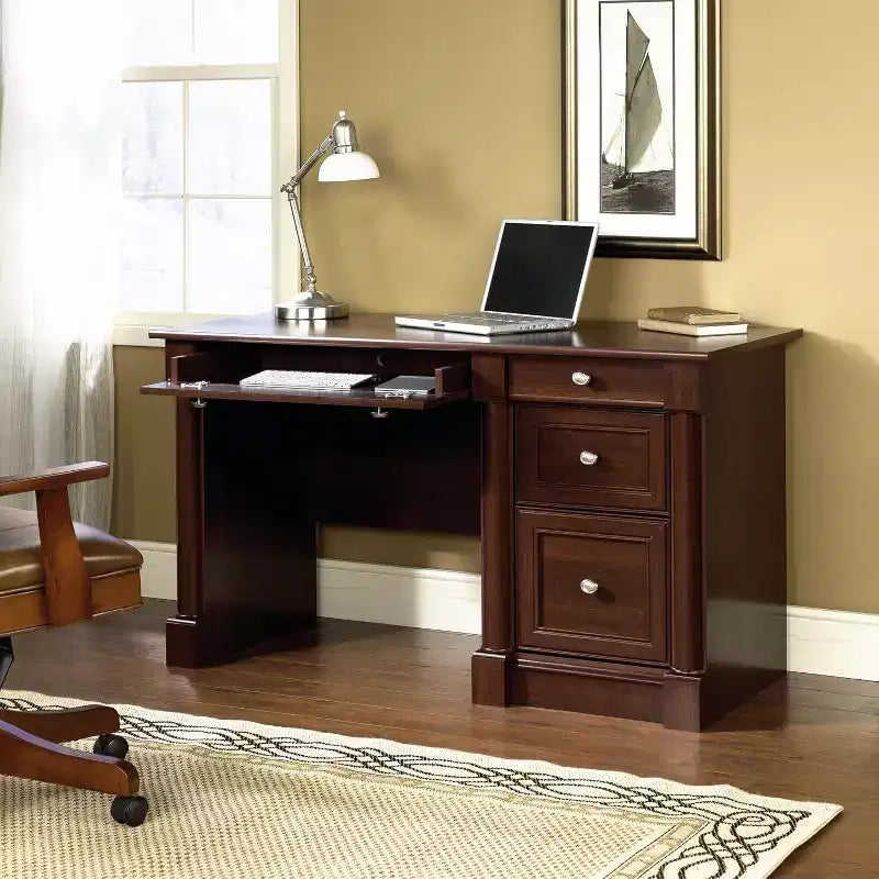 Executive Desk, Brown, 23.5"D x 53.12"W x 30"H, Flip-Down Panel, File Storage, 144 lbs