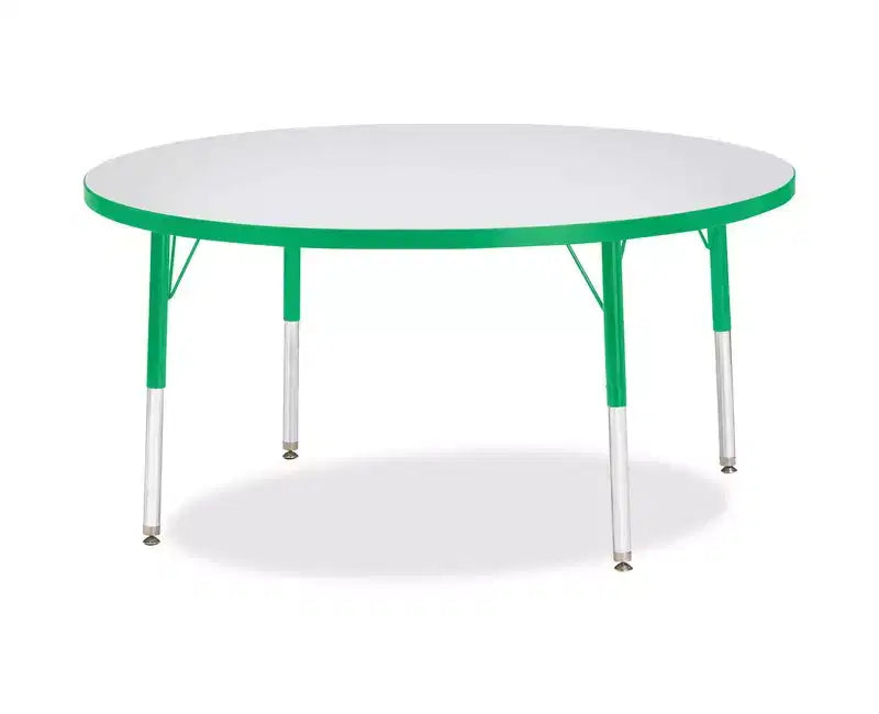 Elementary Height Round Activity Table, 48 x 48 in, Color Edge, Green, Adjustable Steel Legs