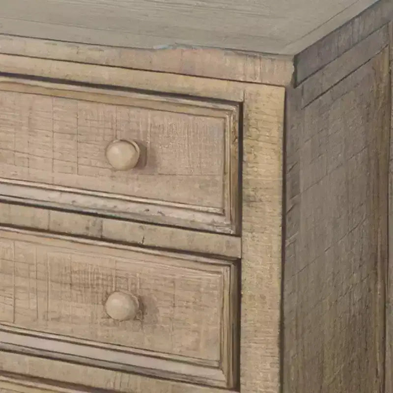 28" Side End Table with 3 Drawers and Round Knobs, Solid Mahogany Wood, Distressed Brown Finish