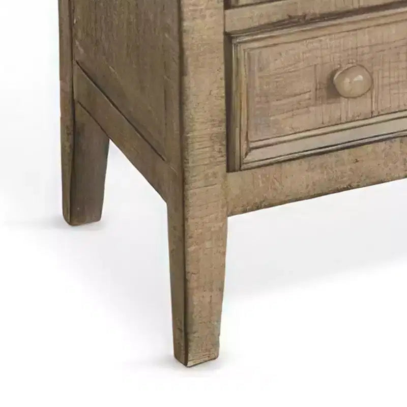 28" Side End Table with 3 Drawers and Round Knobs, Solid Mahogany Wood, Distressed Brown Finish