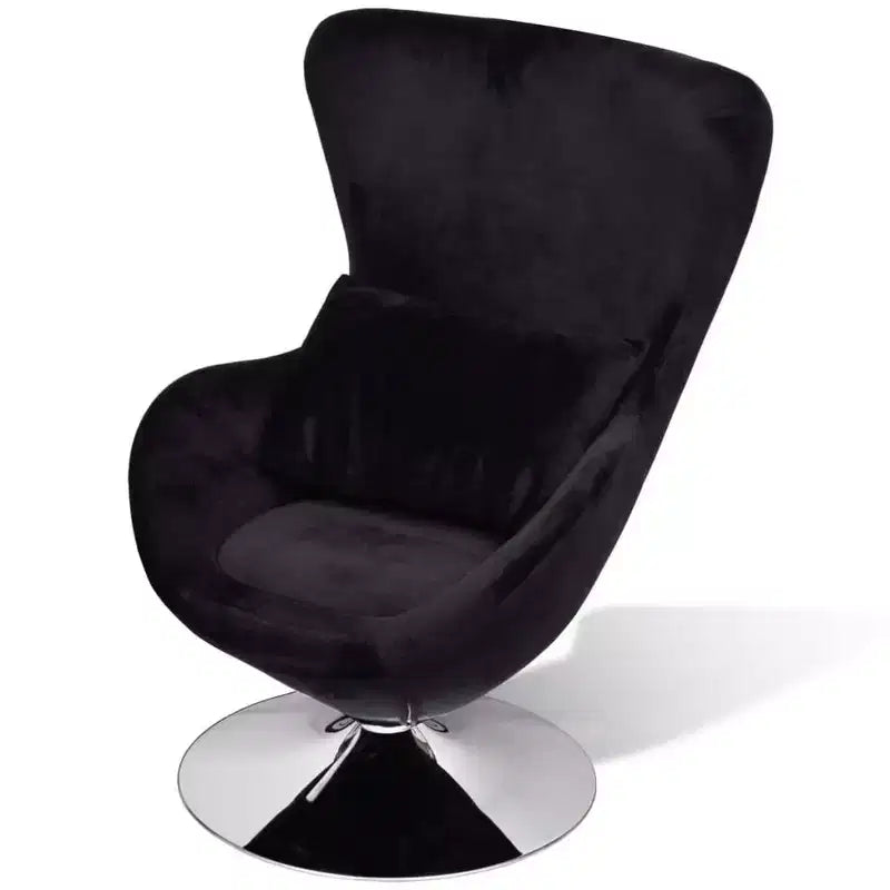 Upholstered Swivel Egg Accent Chair, 360-Degree Swivel, Black Polyester Fabric, Iron Base