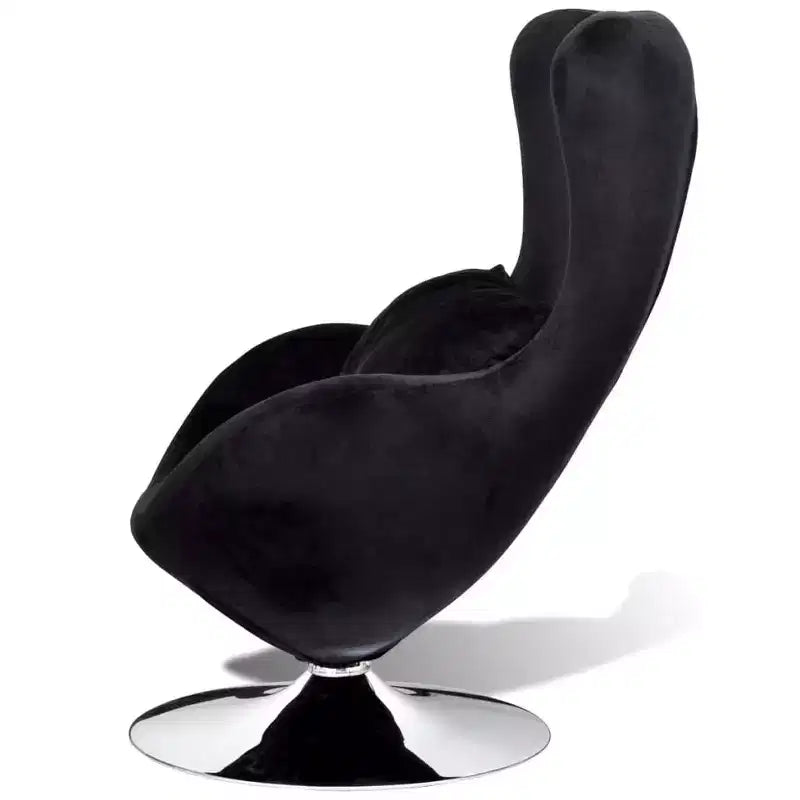 Upholstered Swivel Egg Accent Chair, 360-Degree Swivel, Black Polyester Fabric, Iron Base