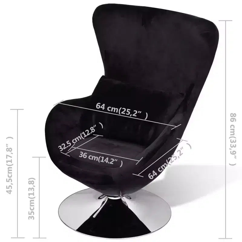 Upholstered Swivel Egg Accent Chair, 360-Degree Swivel, Black Polyester Fabric, Iron Base
