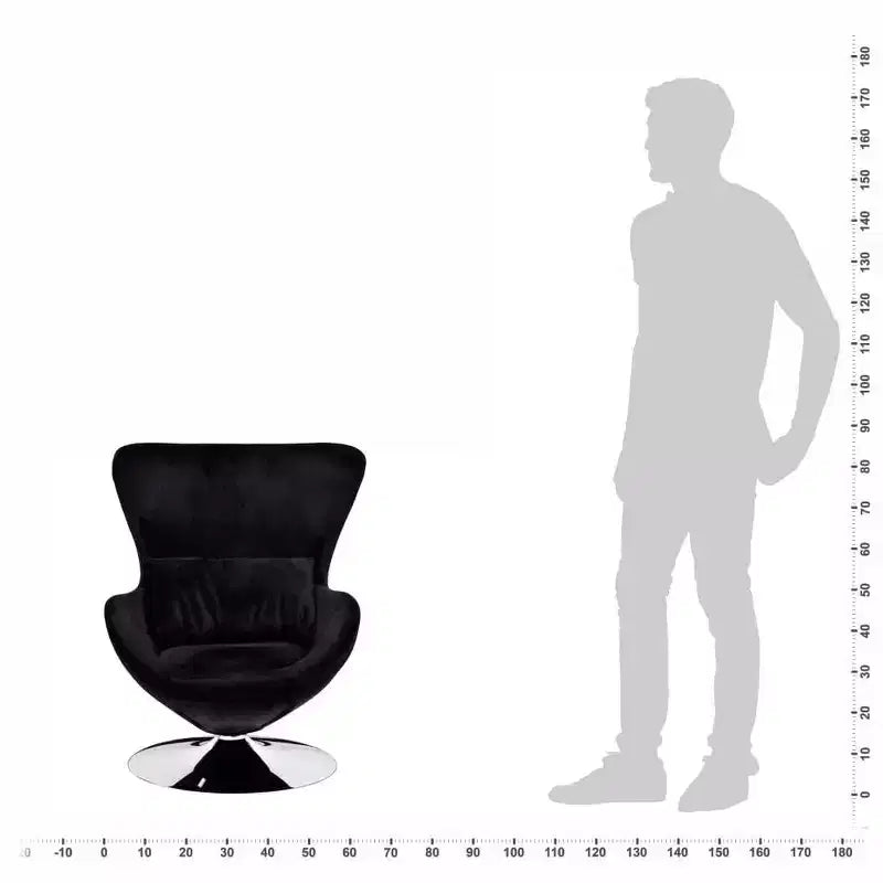 Upholstered Swivel Egg Accent Chair, 360-Degree Swivel, Black Polyester Fabric, Iron Base