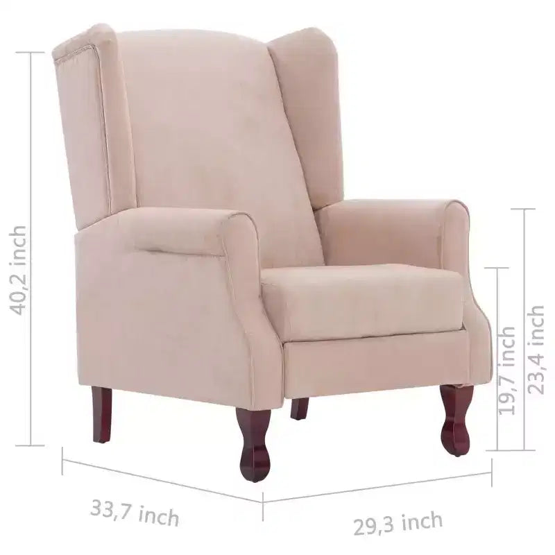 Cream Fabric Recliner Armchair, Wingback Design, Adjustable 135-Degree Recline, Wooden Legs