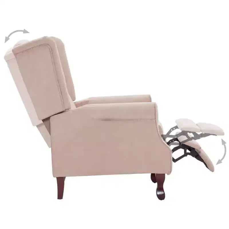 Cream Fabric Recliner Armchair, Wingback Design, Adjustable 135-Degree Recline, Wooden Legs