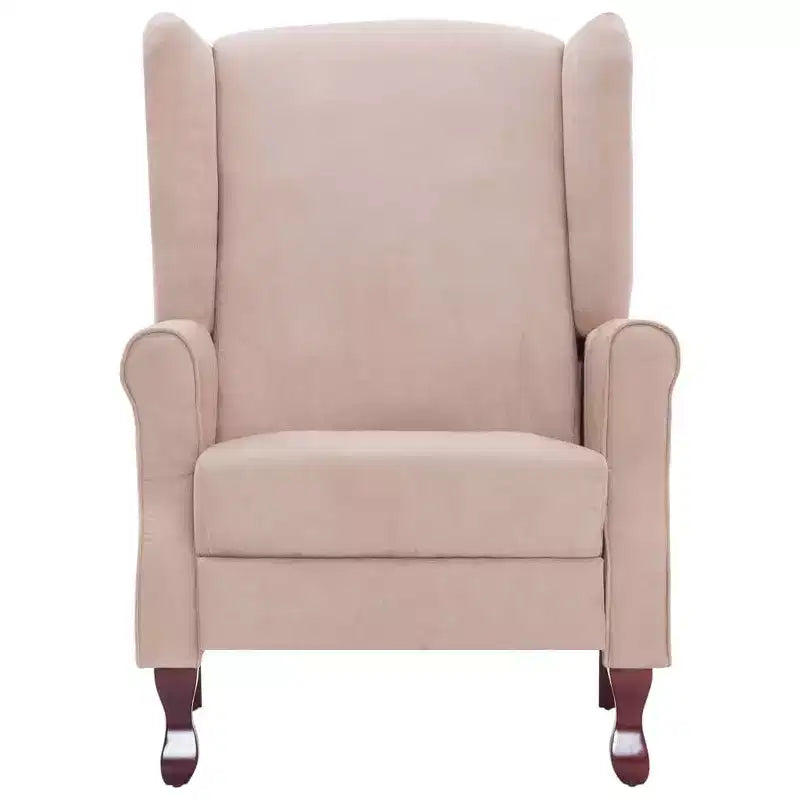 Cream Fabric Recliner Armchair, Wingback Design, Adjustable 135-Degree Recline, Wooden Legs