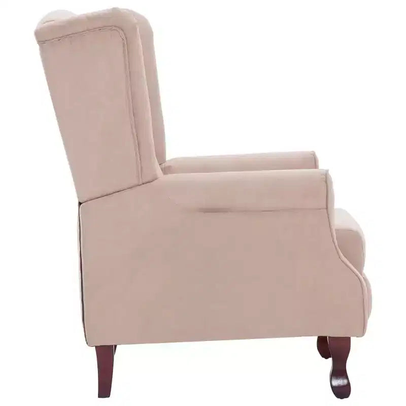 Cream Fabric Recliner Armchair, Wingback Design, Adjustable 135-Degree Recline, Wooden Legs