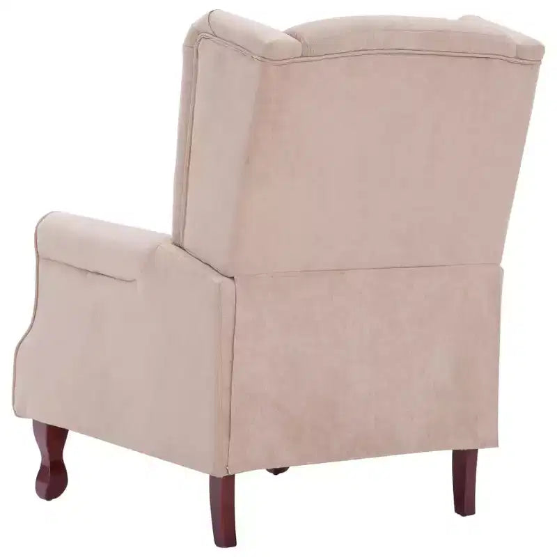 Cream Fabric Recliner Armchair, Wingback Design, Adjustable 135-Degree Recline, Wooden Legs