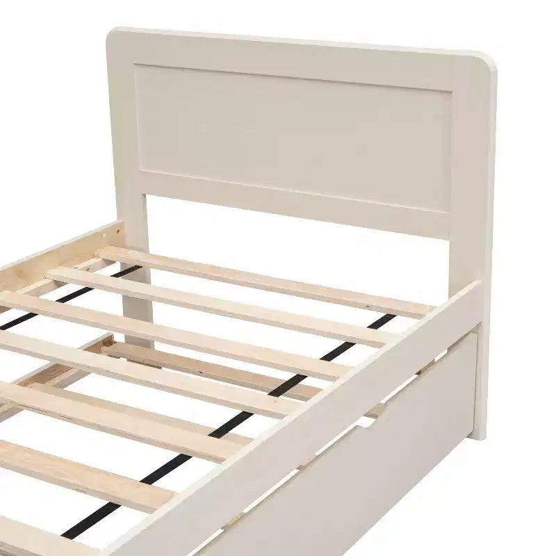 Twin Platform Bed Frame with Trundle and 2 Storage Drawers, Wooden, Noiseless, No Springs Required