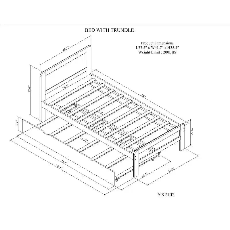 Twin Platform Bed Frame with Trundle and 2 Storage Drawers, Wooden, Noiseless, No Springs Required