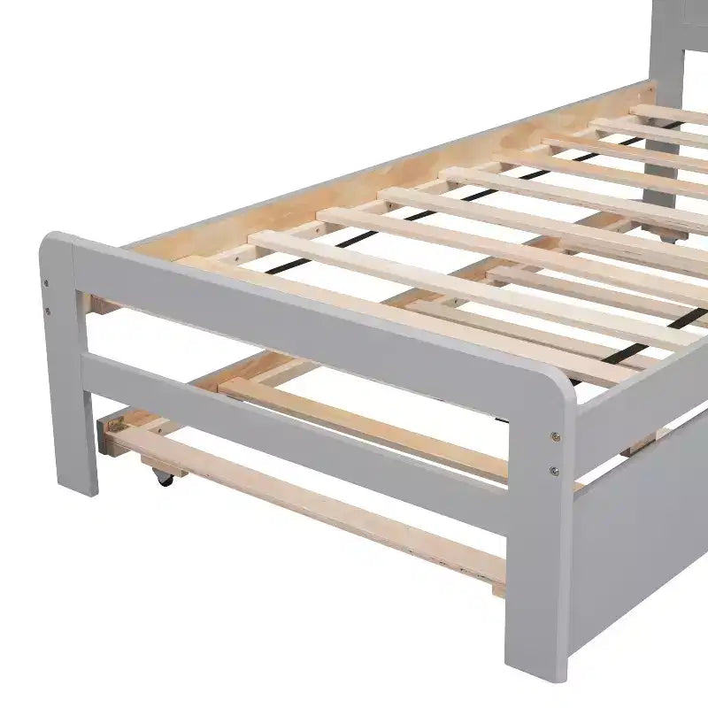 Twin Platform Bed Frame with Trundle and 2 Storage Drawers, Wooden, Noiseless, No Springs Required