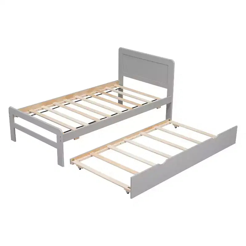 Twin Platform Bed Frame with Trundle and 2 Storage Drawers, Wooden, Noiseless, No Springs Required