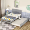 Twin Platform Bed Frame with Trundle and 2 Storage Drawers, Wooden, Noiseless, No Springs Required