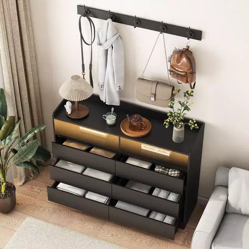 6-Drawer Bedroom Dresser with LED, Sturdy Frame, Storage Chest Cabinet