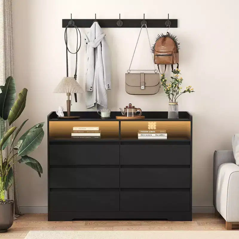 6-Drawer Bedroom Dresser with LED, Sturdy Frame, Storage Chest Cabinet