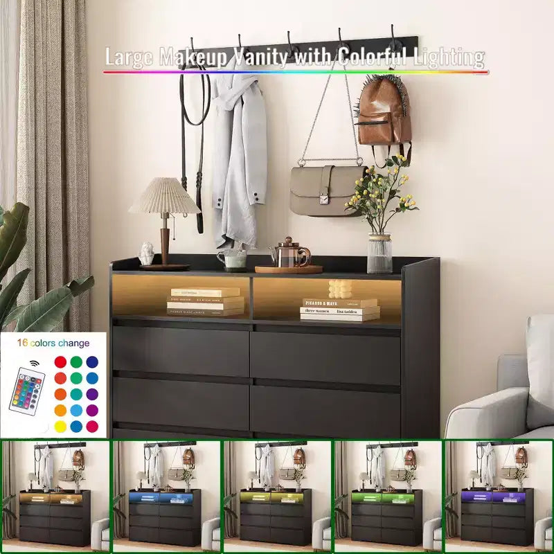 6-Drawer Bedroom Dresser with LED, Sturdy Frame, Storage Chest Cabinet