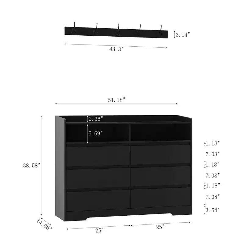 6-Drawer Bedroom Dresser with LED, Sturdy Frame, Storage Chest Cabinet