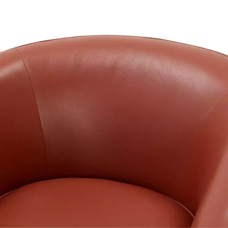 Top Grain Leather 360 Swivel Barrel Accent Chair with Soft Cushion and Wood Base