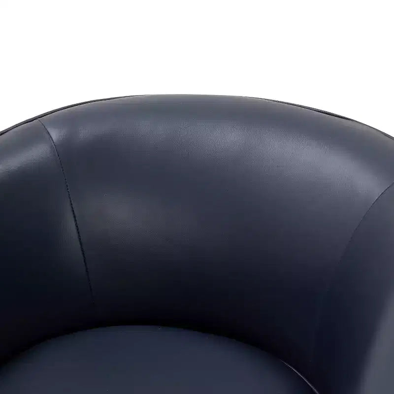 Top Grain Leather 360 Swivel Barrel Accent Chair with Soft Cushion and Wood Base