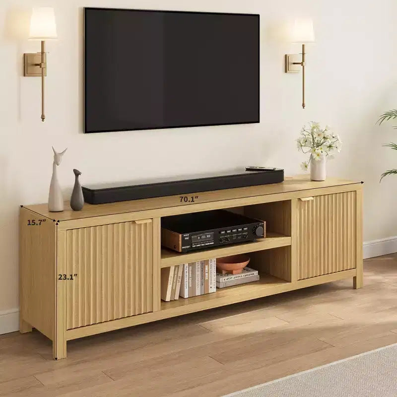 70 Inch TV Stand Entertainment Center – Fluted Doors, Gold Handles, 3 Colors