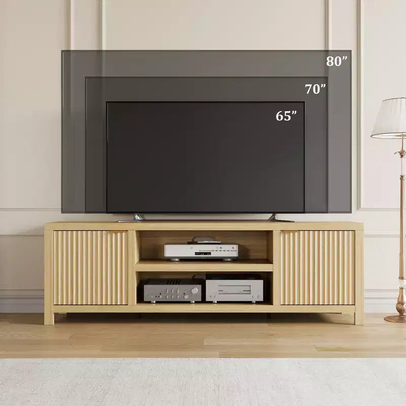 70 Inch TV Stand Entertainment Center – Fluted Doors, Gold Handles, 3 Colors