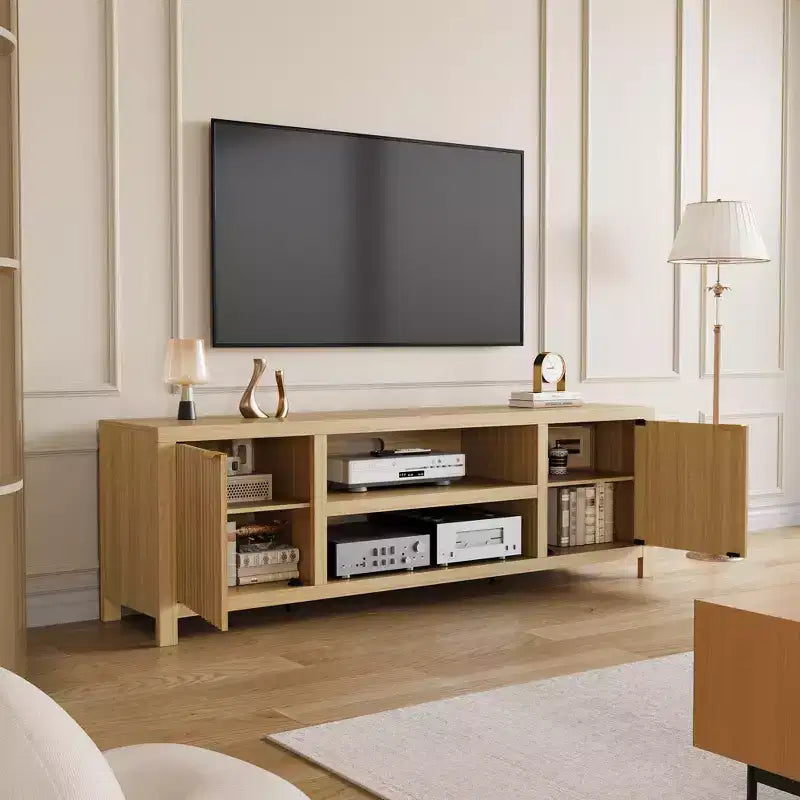 70 Inch TV Stand Entertainment Center – Fluted Doors, Gold Handles, 3 Colors