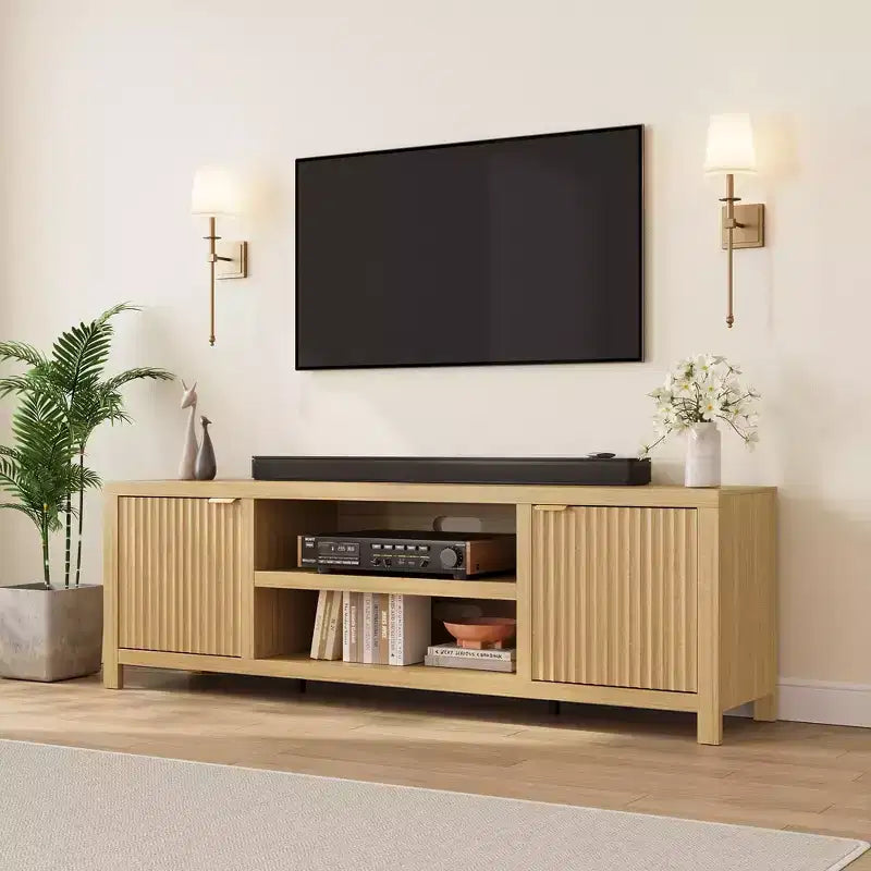 70 Inch TV Stand Entertainment Center – Fluted Doors, Gold Handles, 3 Colors