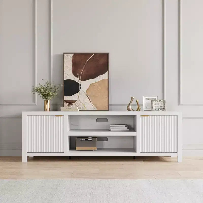 70 Inch TV Stand Entertainment Center – Fluted Doors, Gold Handles, 3 Colors