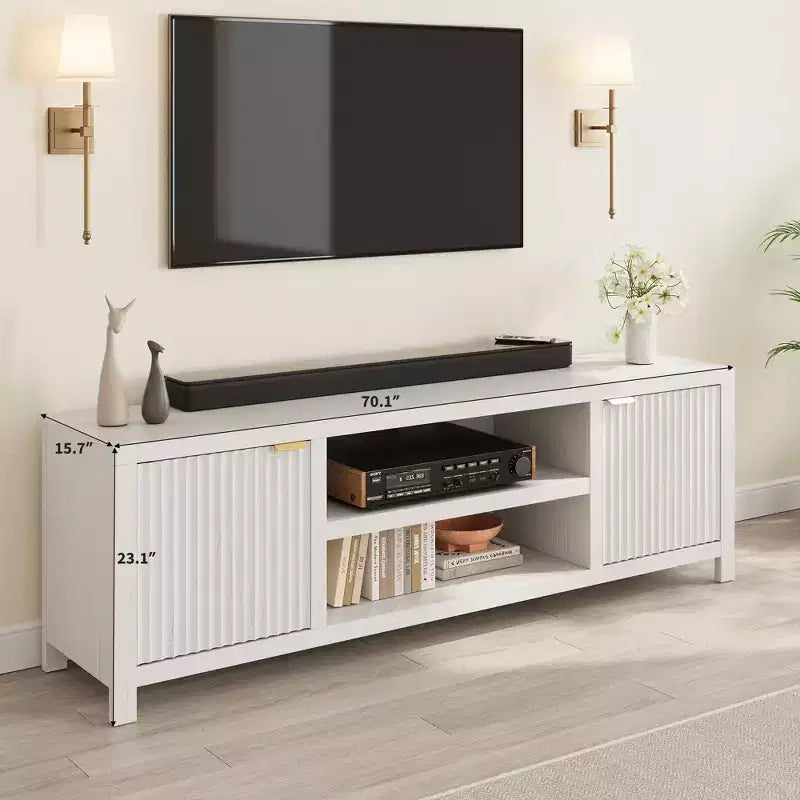 70 Inch TV Stand Entertainment Center – Fluted Doors, Gold Handles, 3 Colors