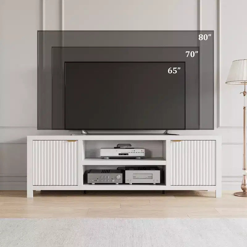 70 Inch TV Stand Entertainment Center – Fluted Doors, Gold Handles, 3 Colors