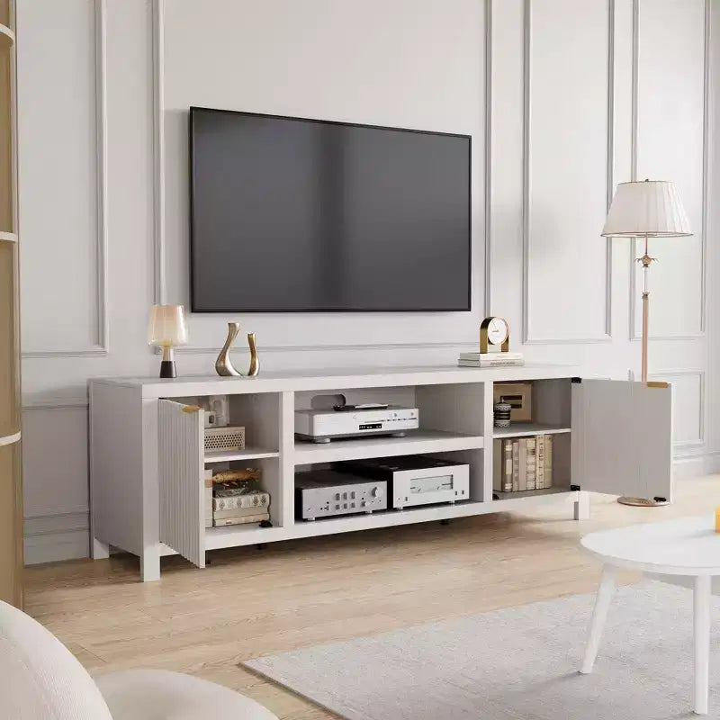 70 Inch TV Stand Entertainment Center – Fluted Doors, Gold Handles, 3 Colors