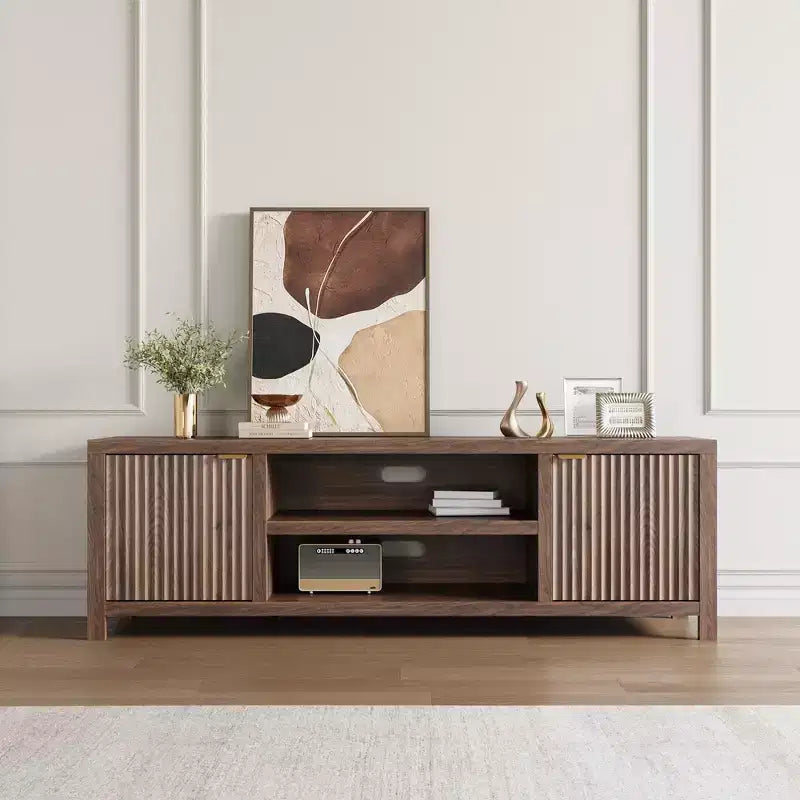 70 Inch TV Stand Entertainment Center – Fluted Doors, Gold Handles, 3 Colors