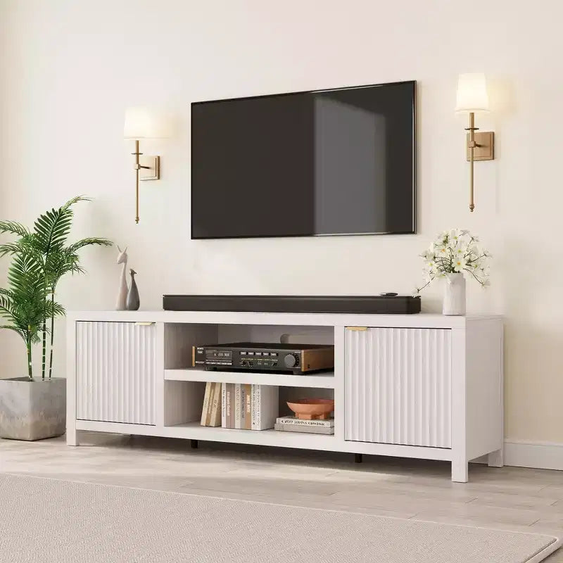 70 Inch TV Stand Entertainment Center – Fluted Doors, Gold Handles, 3 Colors