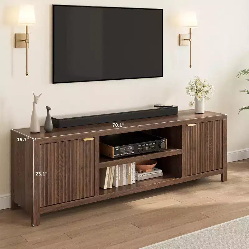 70 Inch TV Stand Entertainment Center – Fluted Doors, Gold Handles, 3 Colors