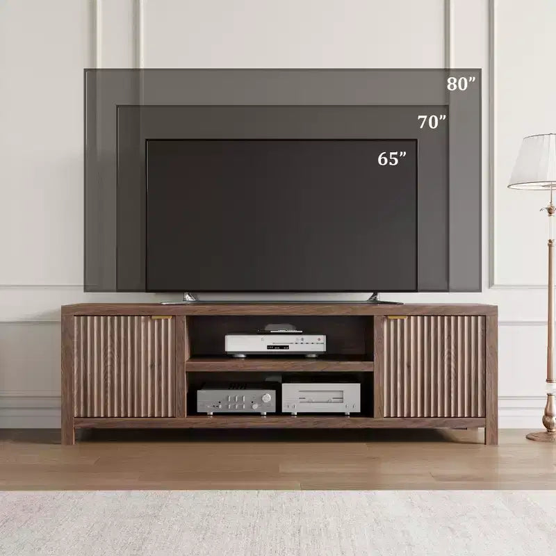 70 Inch TV Stand Entertainment Center – Fluted Doors, Gold Handles, 3 Colors