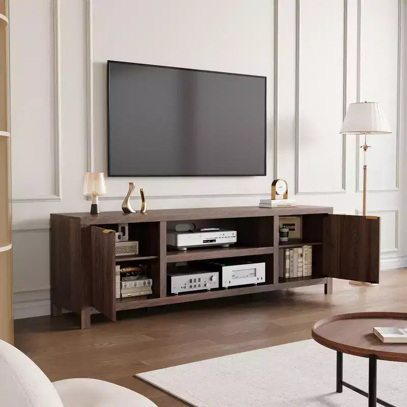 70 Inch TV Stand Entertainment Center – Fluted Doors, Gold Handles, 3 Colors