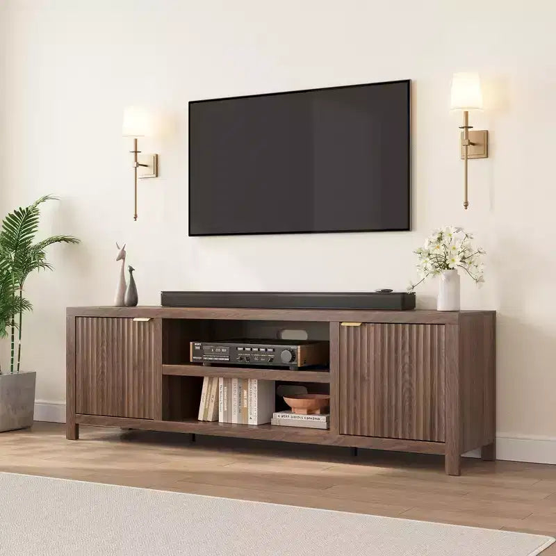 70 Inch TV Stand Entertainment Center – Fluted Doors, Gold Handles, 3 Colors