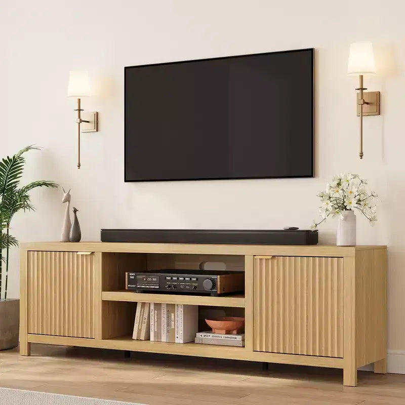 70 Inch TV Stand Entertainment Center – Fluted Doors, Gold Handles, 3 Colors