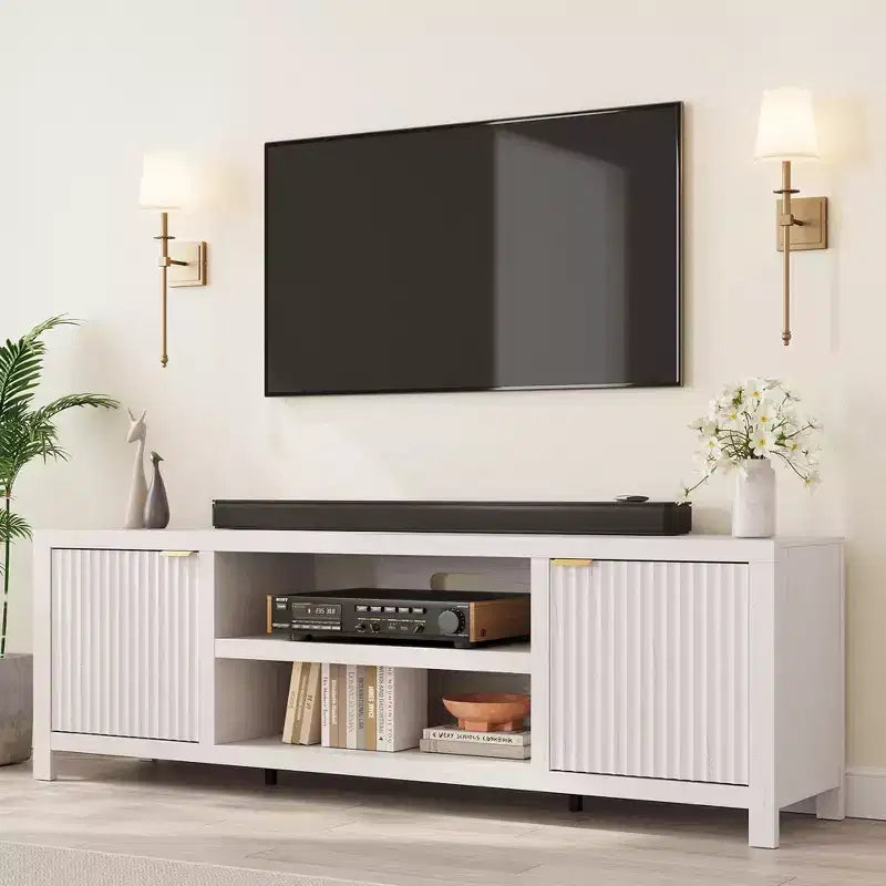 70 Inch TV Stand Entertainment Center – Fluted Doors, Gold Handles, 3 Colors