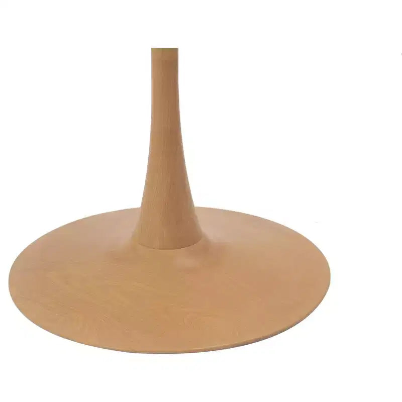 35" Modern Round Dining Table, Durable MDF Top, Wood-Transfer Natural Steel Base