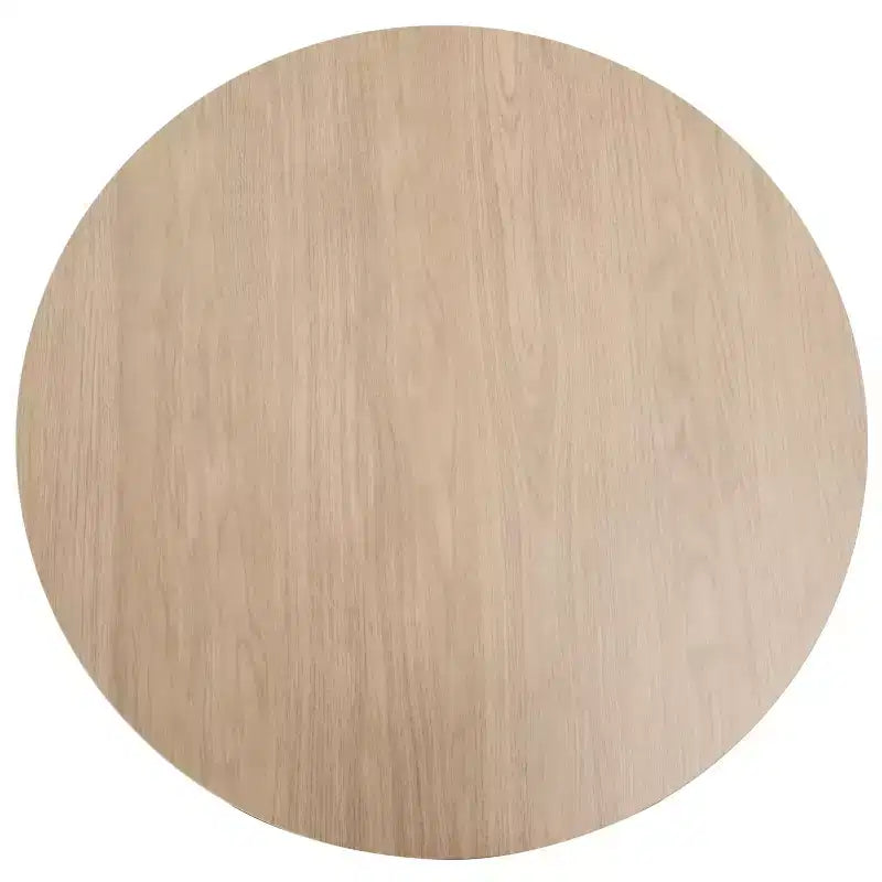 35" Modern Round Dining Table, Durable MDF Top, Wood-Transfer Natural Steel Base