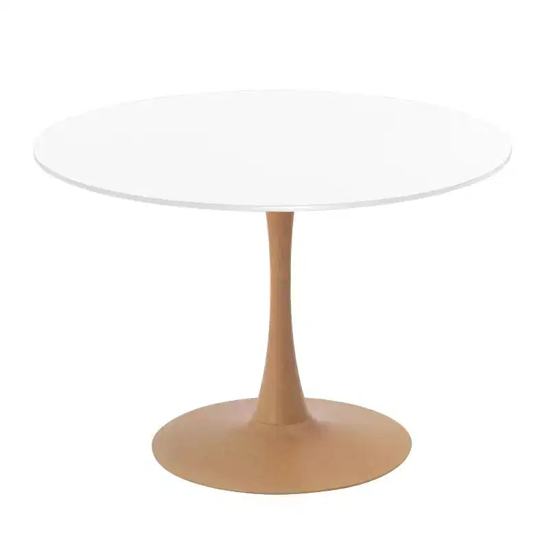 35" Modern Round Dining Table, Durable MDF Top, Wood-Transfer Natural Steel Base
