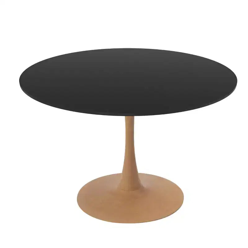35" Modern Round Dining Table, Durable MDF Top, Wood-Transfer Natural Steel Base