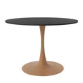 LeisureMod Bristol 35'' Modern Round Dining Table  Durable MDF Top and Wood-Transfer Natural Steel Base for Kitchen, Dining Room, or Cafes