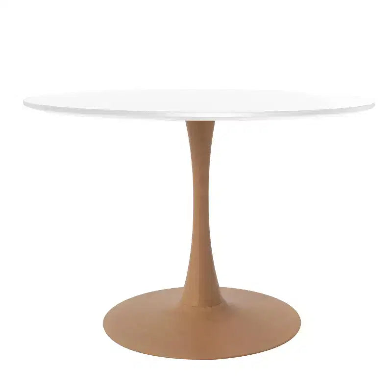 35" Modern Round Dining Table, Durable MDF Top, Wood-Transfer Natural Steel Base