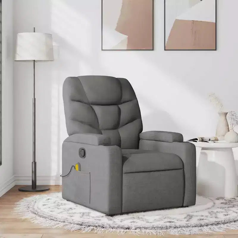 Dark Gray Fabric Recliner Chair, 6-Point Vibration Massage, Adjustable Backrest & Footrest